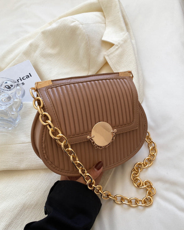 Paneled Chain Handle Crossbody Bag