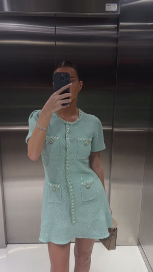 Mint Short Sleeve Diamond Mini Dress